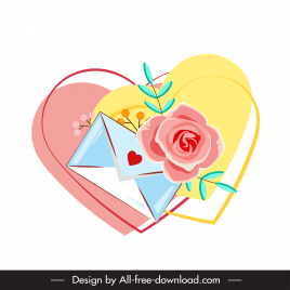 valentine sign icon envelope rose hearts sketch