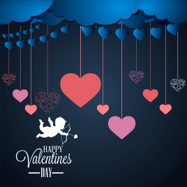 valentines background hanging hearts angle icons ornament