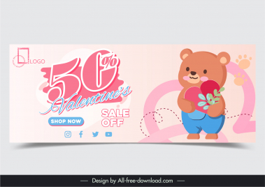 valentines day banner template cute cartoon teddy bear