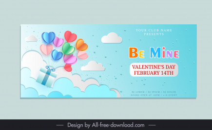 valentines day banner template elegant modern dynamic balloon hearts gift cloud decor