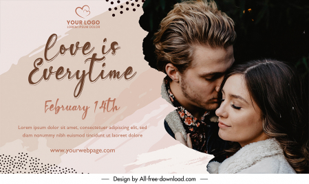 valentines day banner template romantic happy couple sketch realistic design