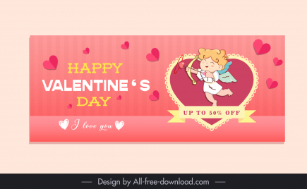 valentines day sale poster template cute cupid cartoon hearts ribbon decor