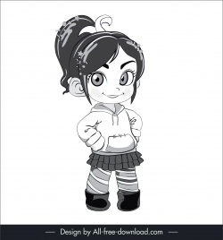 vanellope cartoon character icon cute sketch handdrawn black white lineart