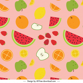 variety of fruit pattern flat colorful retro design