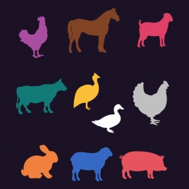 various farm animals vector design with colorful style