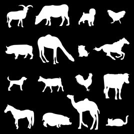 various farming animals vector illustration with black background