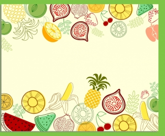 various fruits background colored hand drawn draft