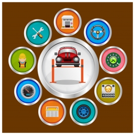vector illustration with set of car icons in flat design