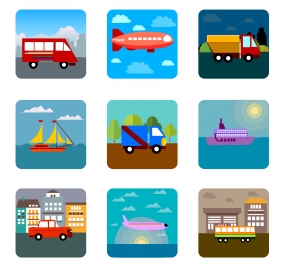 vector illustration with transportation icons in flat design