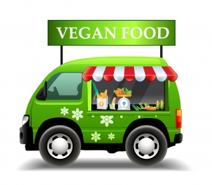 vegan food promotion poster illustration with green car