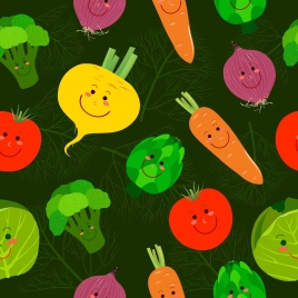 vegetable background colorful stylized icons decor repeating design