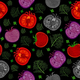 vegetable background onion tomato icon dark repeating decoration