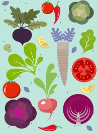 vegetables background colorful flat icons design