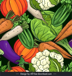 vegetables background template colorful flat retro handdrawn