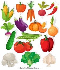 vegetables icons colorful classic design