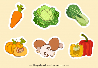 vegetables stickers flat handdrawn classic sketch