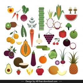 vegetarian ingredients icons colorful objects sketch