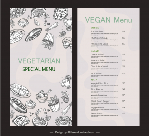 vegetarian restaurant food menu template classical handdrawn elegance