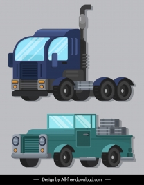 vehicles icons trailer van sketch colored design