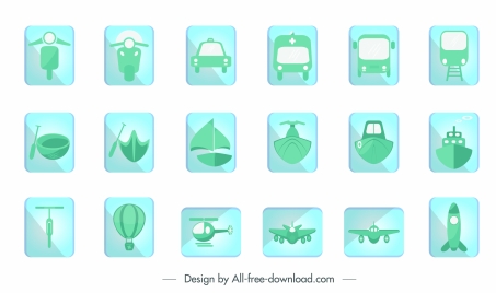 vehicles tags collection simple green flat design