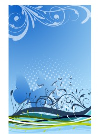 Vertical blue banner with flora and butterfly