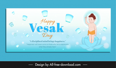 vesak festival celebration banner template cute buddha kid cartoon