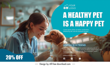veterinary clinic banner template smiling lady dog pet decor