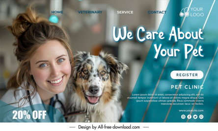 veterinary clinic landing page template happy lady dog pet