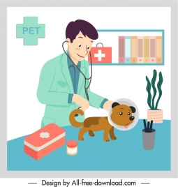 veterinary occupation painting colored cartoon sketch