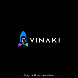 vinaki logo about creative startups spaceship lightbulb texts shape