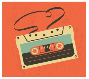 vintage audio cassete tape isolated on orange background