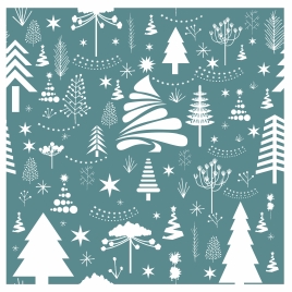 vintage christmas pattern with various fir trees decoration
