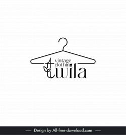 vintage clothing twila logo stylized text clothes hanger sketch