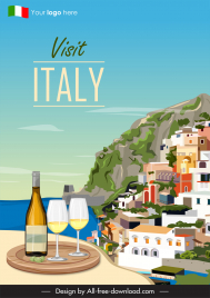 visit italy poster template mountain architecture wine sketch