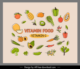 vitamin c food poster colorful classic handdrawn