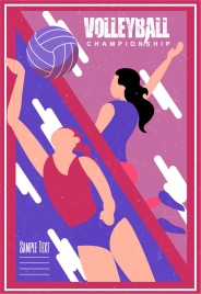 volleyball tournament banner female players icons classical design