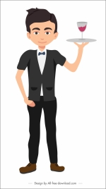 waiter icon young boy cartoon character sketch