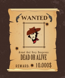 wanted banner classical design cowboy icon