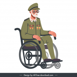 war invalid person icon old man wheelchair sketch