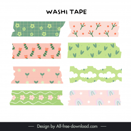 washi tapes design elements flat repeating classic flowers sky elements