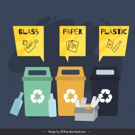 waste classification instruction banner dustbin rubbish sketch