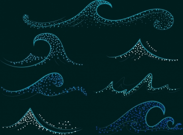 wave icons collection various curved shapes dark spots