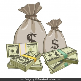 wealth design element money cash bags sketch