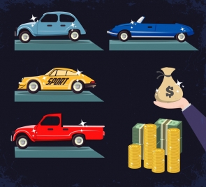 wealth design elements luxury cars money icons