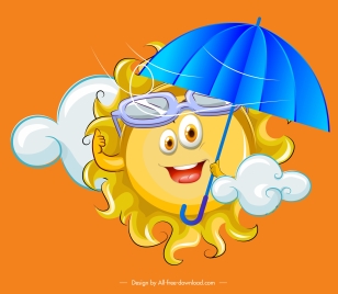 weather background funny stylized sun icon cartoon character