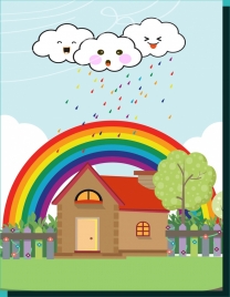 weather background stylized cloud colorful rainbow decoration