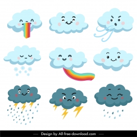weather clouds icons cute stylized cartoon sketch