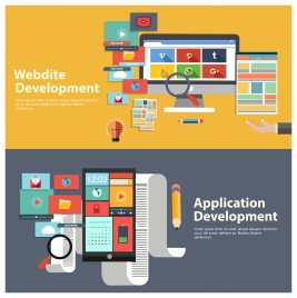website apps development concepts illustration in colored flat