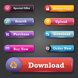 website buttons design with shiny colored tabs