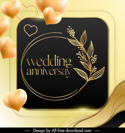 wedding anniversary card template elegant leaf heart decor